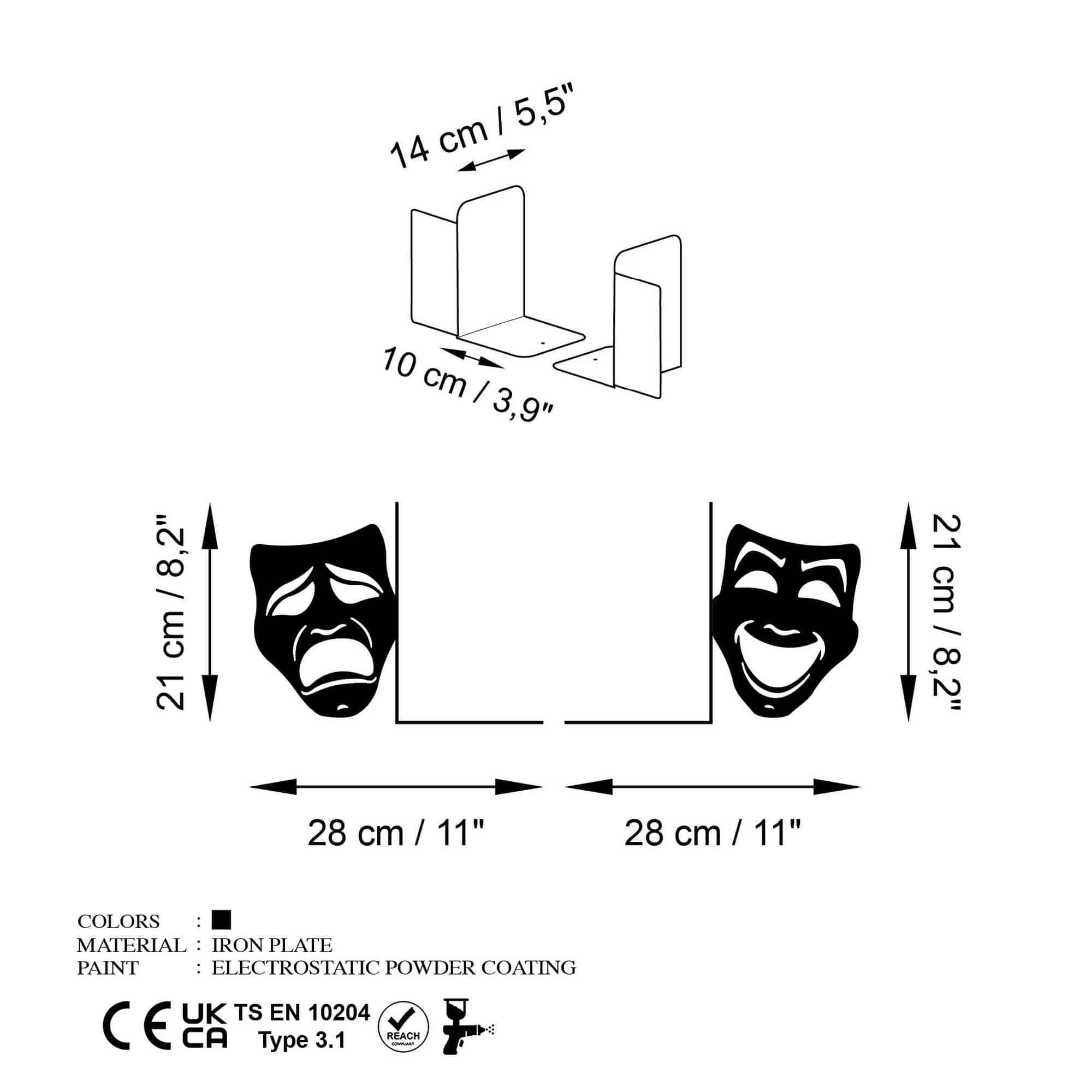 Suport carti KT-THEATRE, negru, metal, 56x14x21 cm
