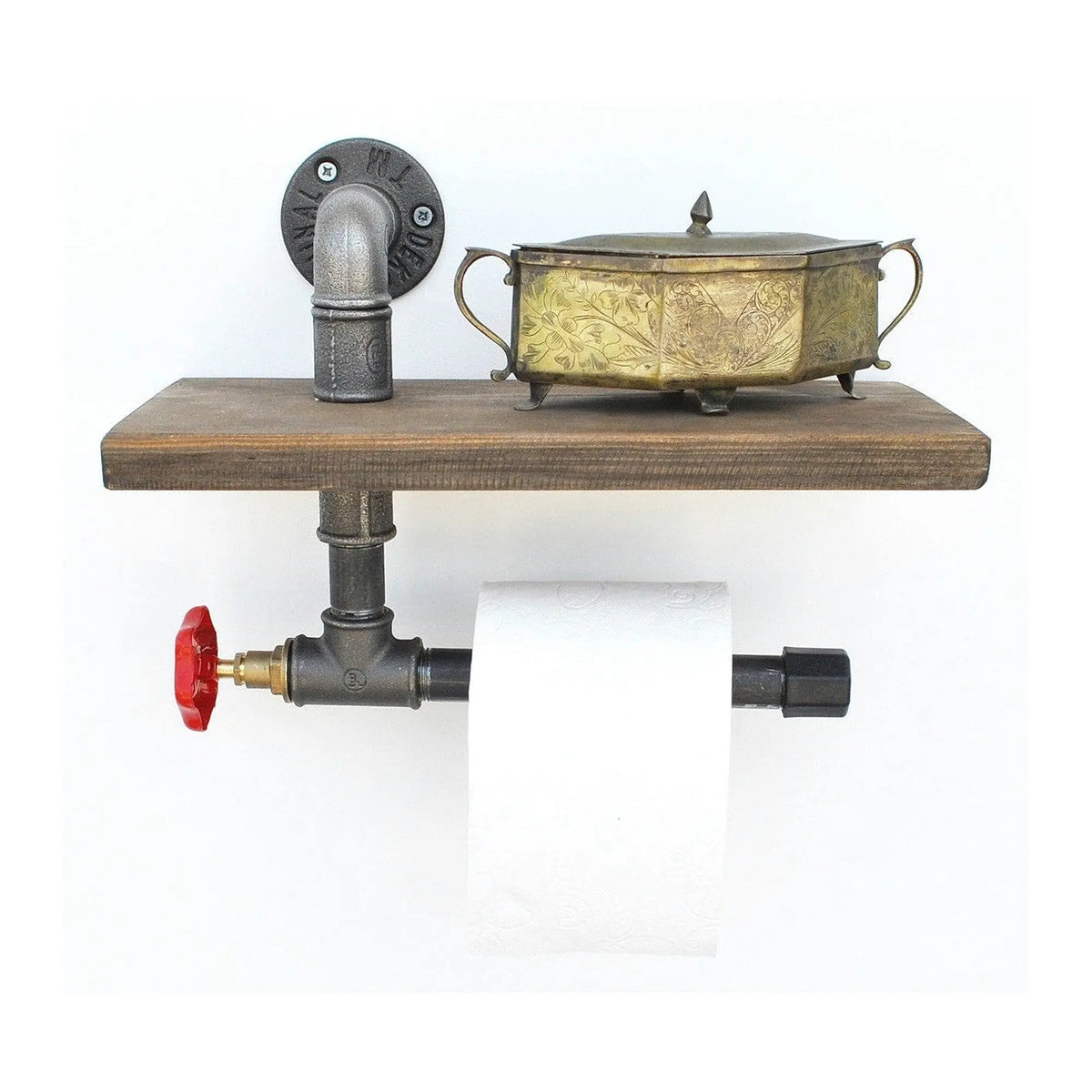 Suport hartie igienica BORURAF 175, stejar inchis/gri inchis, metal/lemn molid, 31x14x22 cm