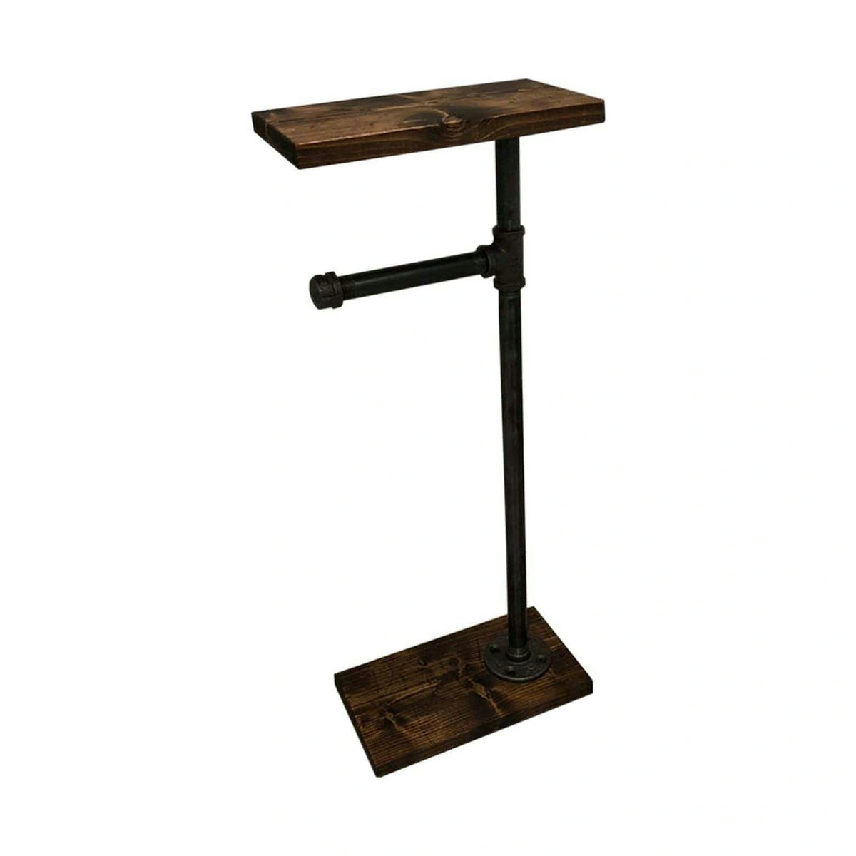 Suport hartie igienica BORURAF 178, nuc/negru, lemn de molid/metal, 30x14x65 cm