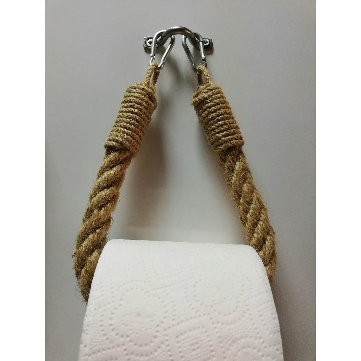 Suport hartie igienica BORURAF111, bej/argintiu, metal/franghie, 14x3x22 cm