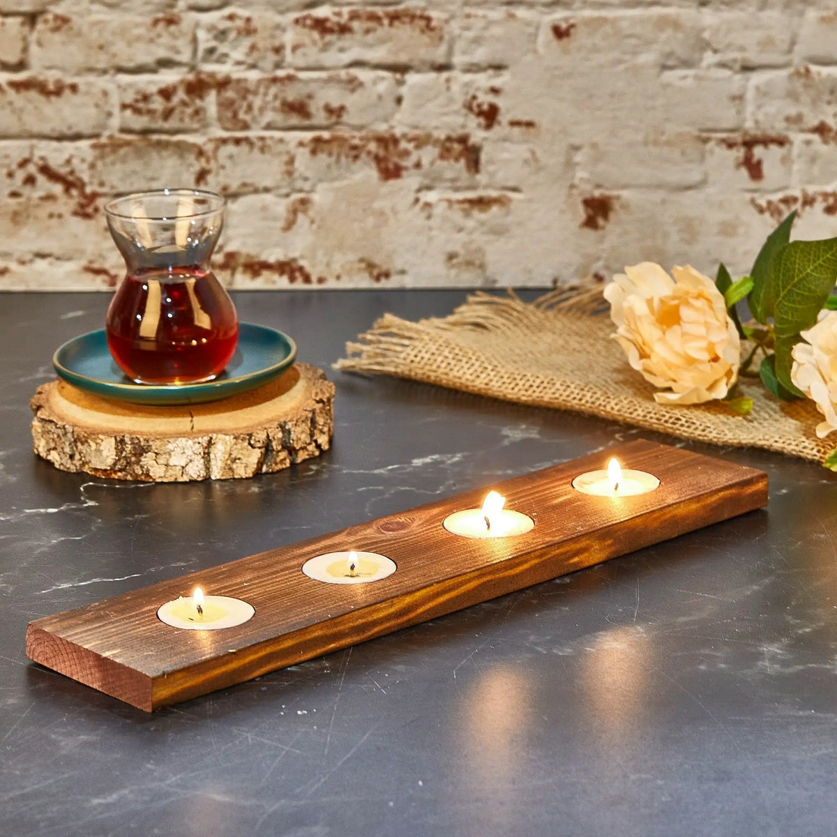 Suport lumanari TEALIGHT KA, nuc, lemn, 35x9 cm