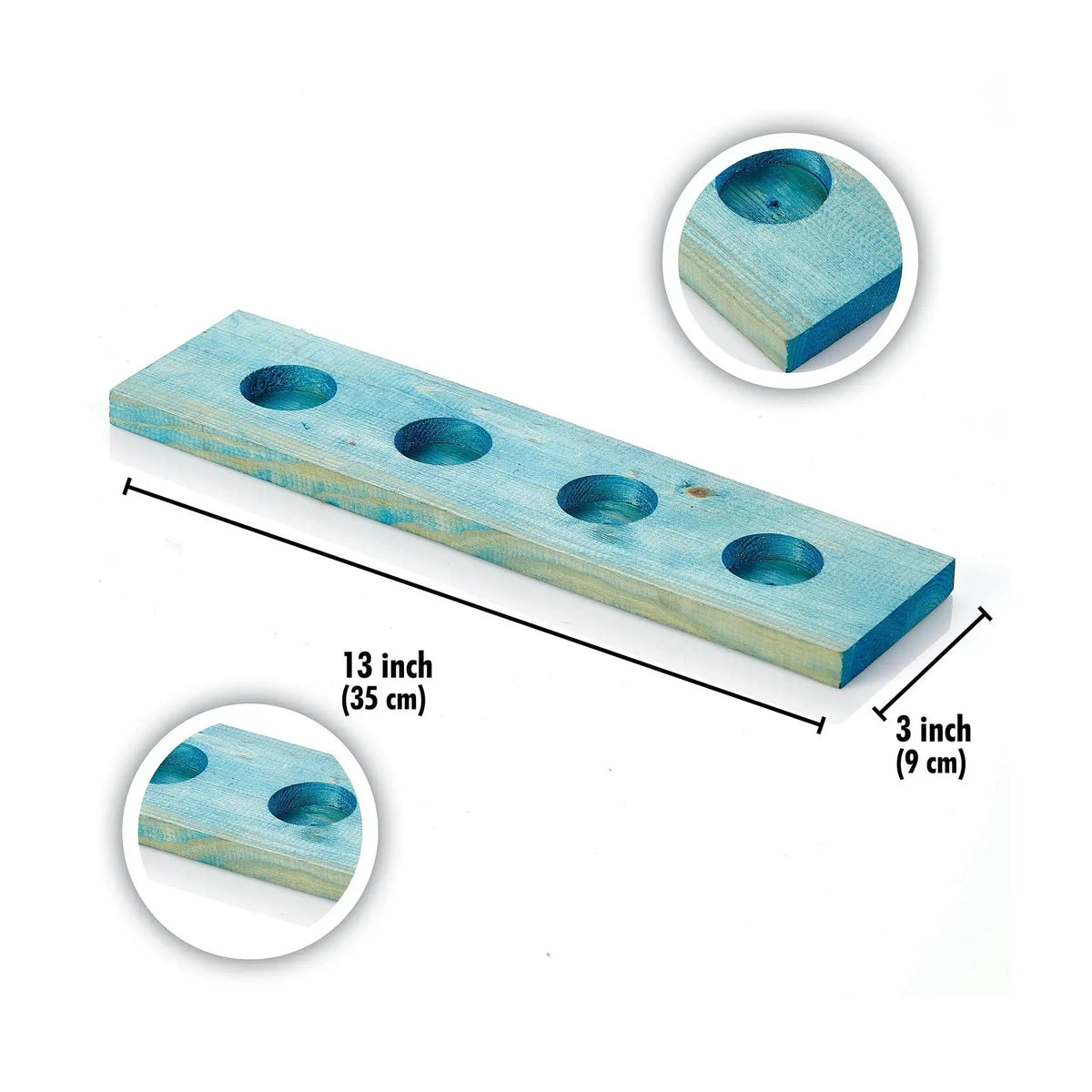 Suport lumanari TEALIGHT MA, albastru, lemn, 35x9 cm