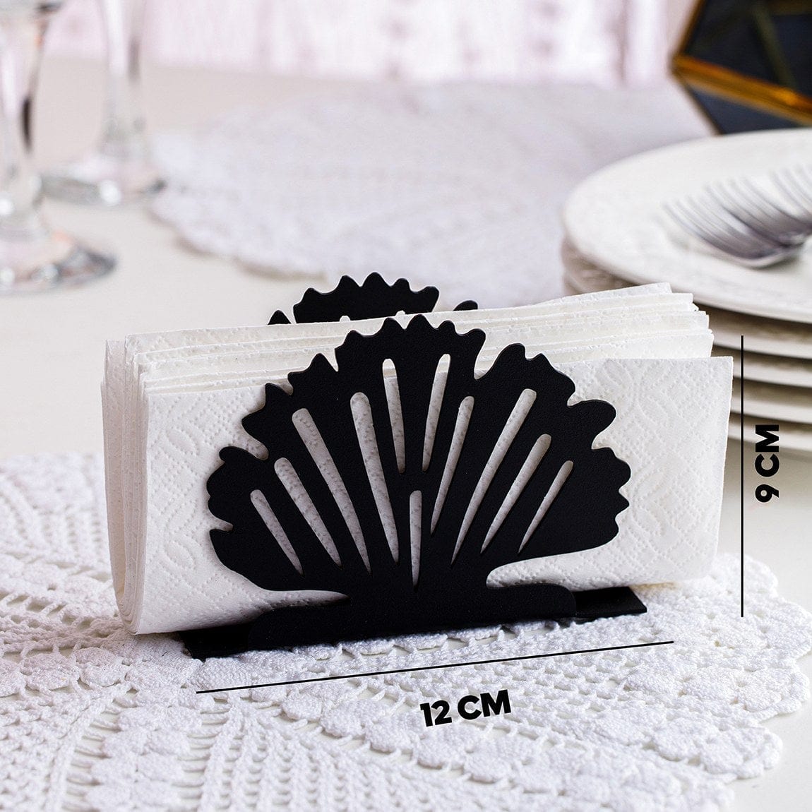 Suport servetele BIVALVIA, negru, metal, 12x4x9 cm