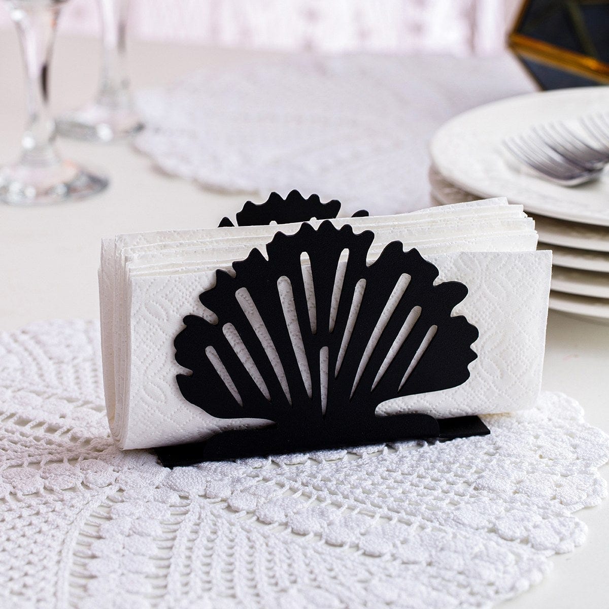 Suport servetele BIVALVIA, negru, metal, 12x4x9 cm