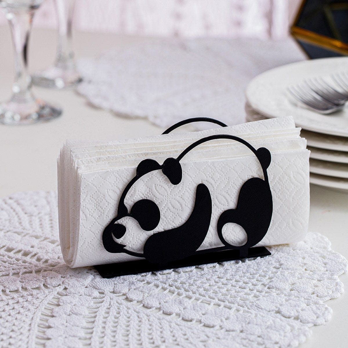 Suport servetele PANDA, negru, metal, 11x4x9 cm