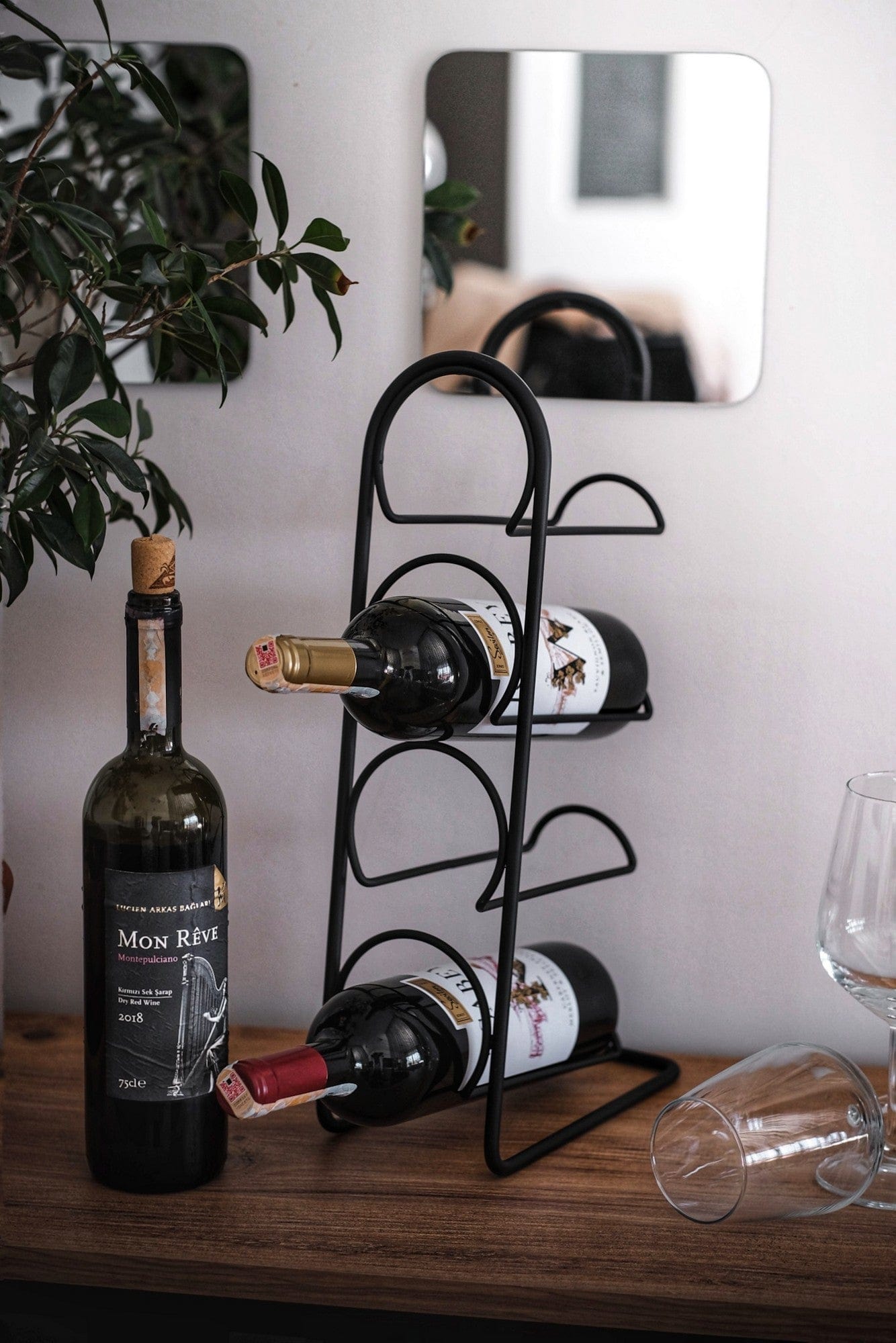 Suport sticle vin HOPE, negru, metal, 12x21x44 cm