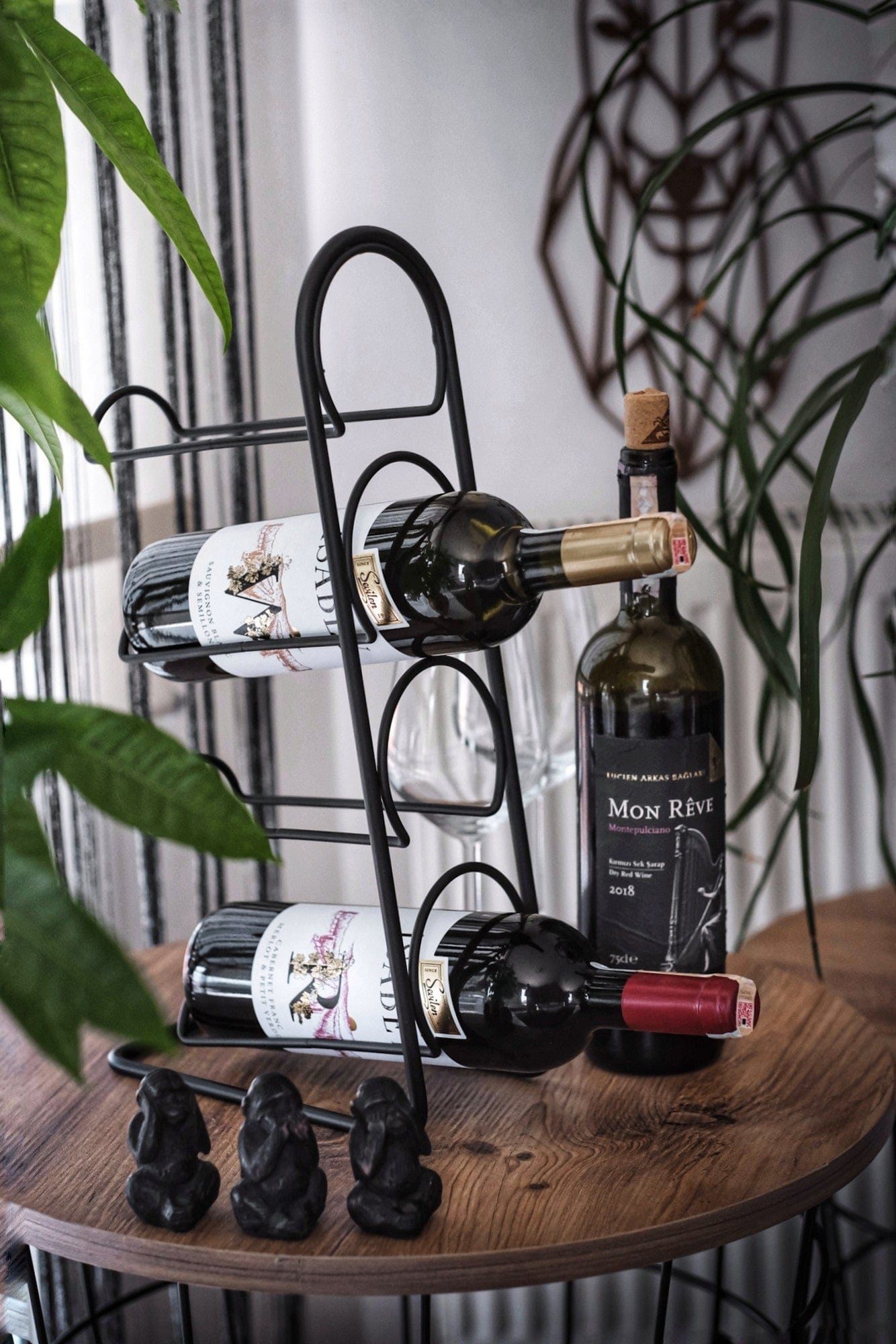 Suport sticle vin HOPE, negru, metal, 12x21x44 cm