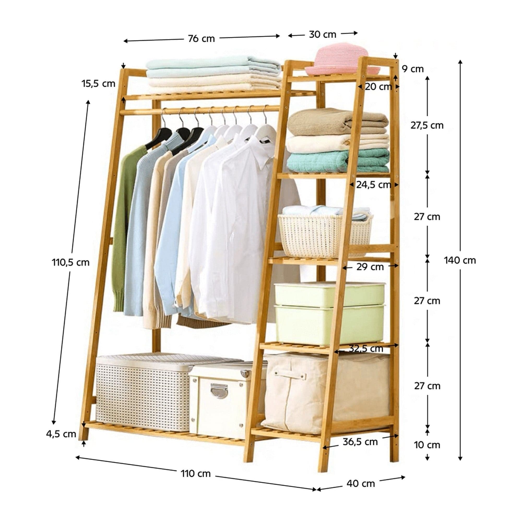 Suport umerase VINET, stejar, bambus, 110x40x140 cm