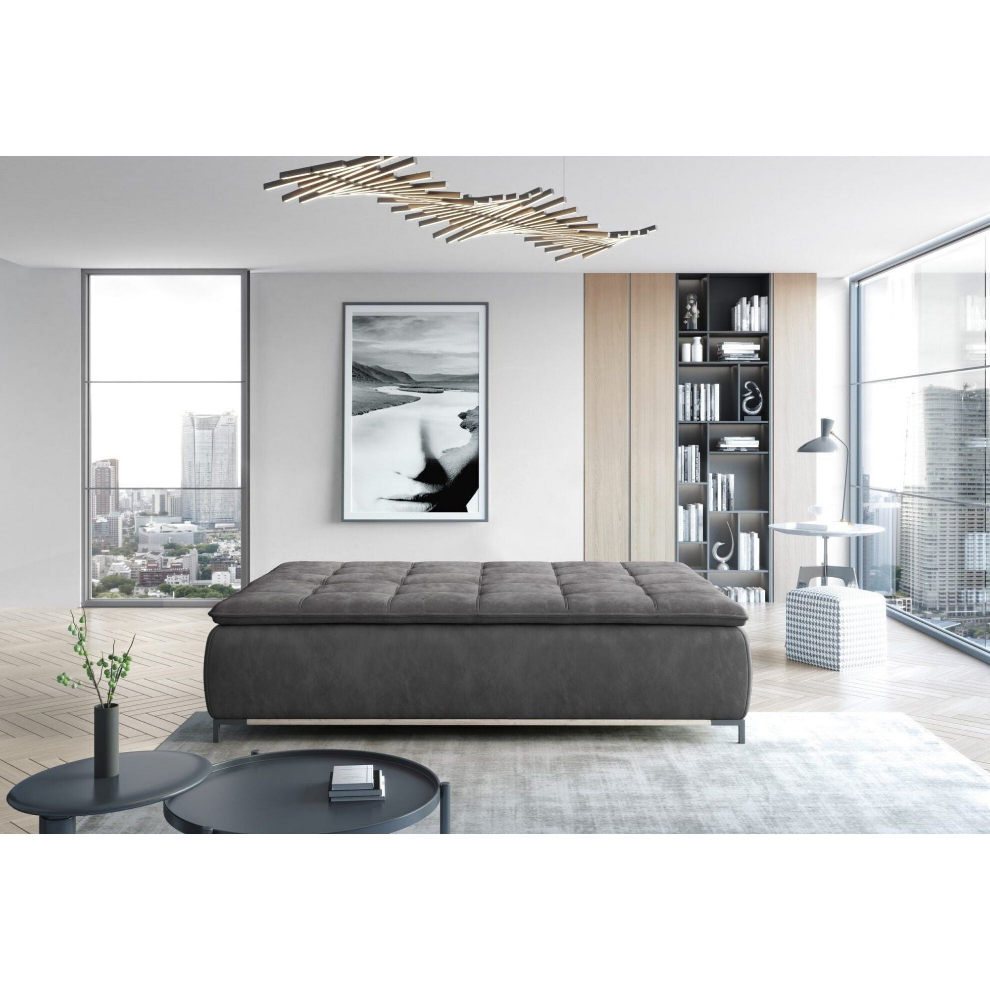 Canapea extensibila Sweet, stofa catifelata albastru- Monolith 77, cu lada depozitare, 204x106x91 cm