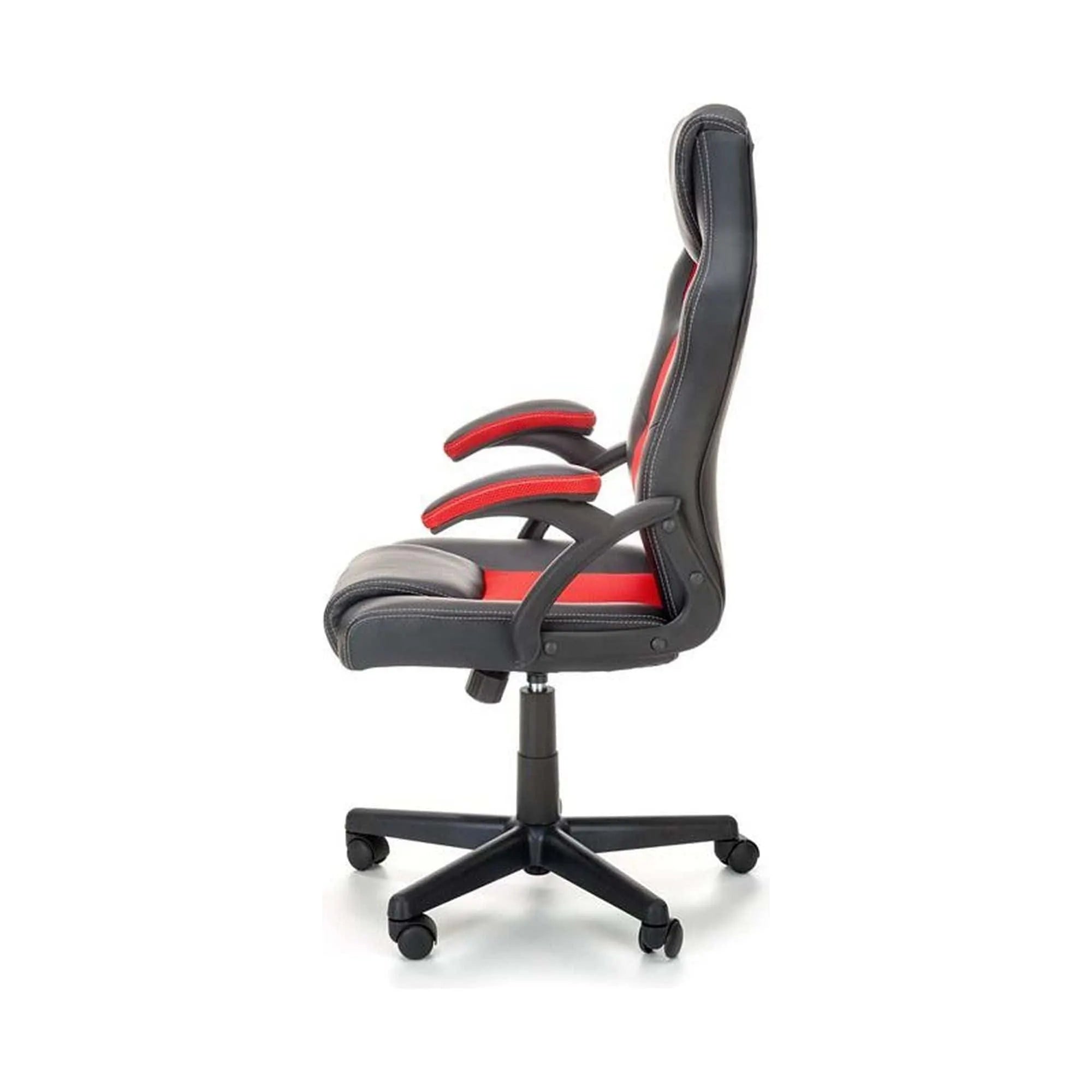 Scaun de birou BERKEL, negru/rosu, piele ecologica/stofa, 62x63x108/117 cm
