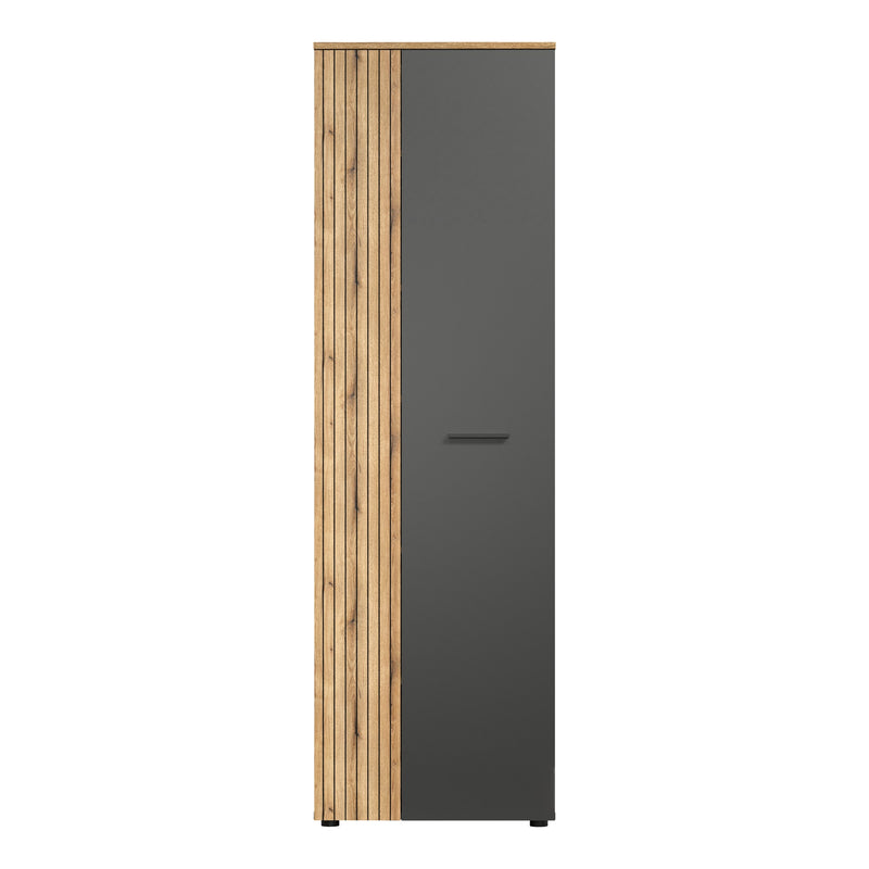 Dulap ESTEBAN, gri grafit/stejar, PAL laminat, cu 2 usi, 60.1x36x195 cm