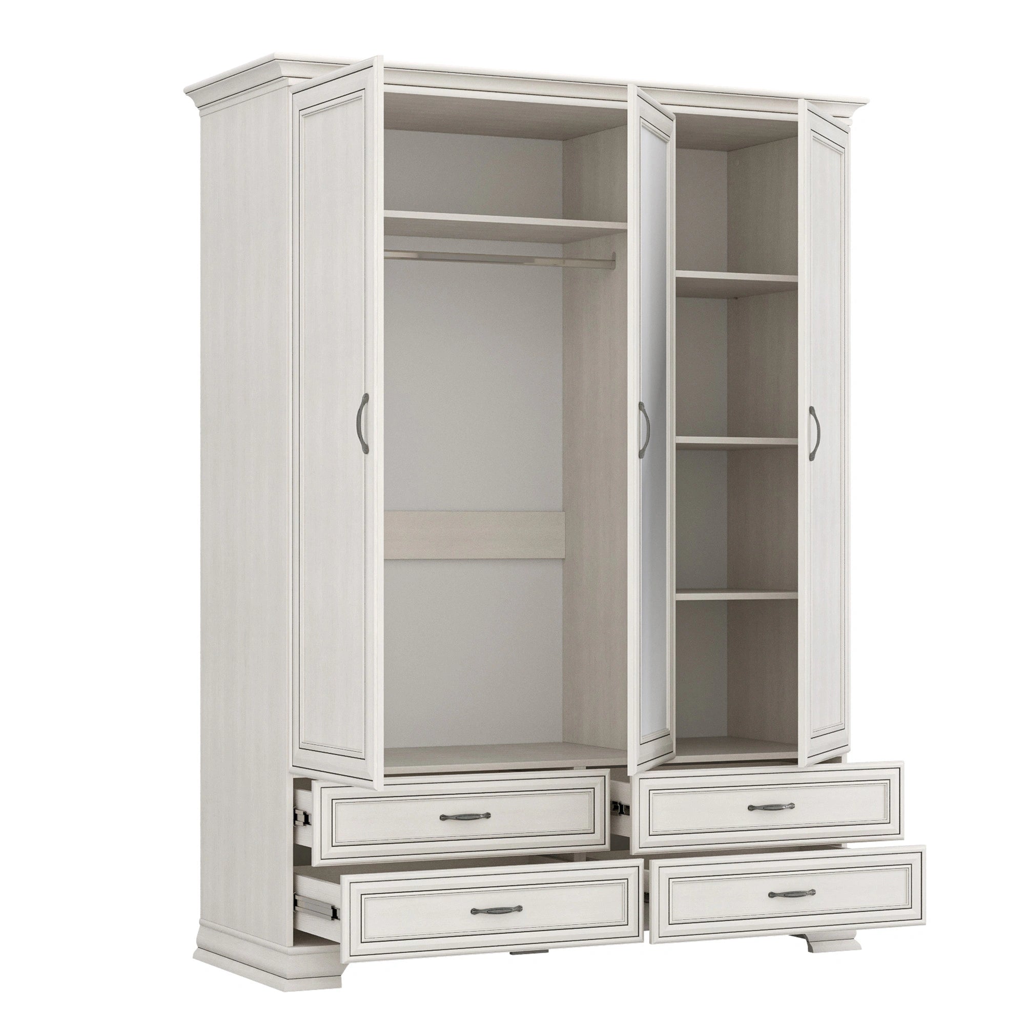 Dulap TIFFANY, crem, PAL laminat, cu 3 usi si 4 sertare, 159x63x212 cm