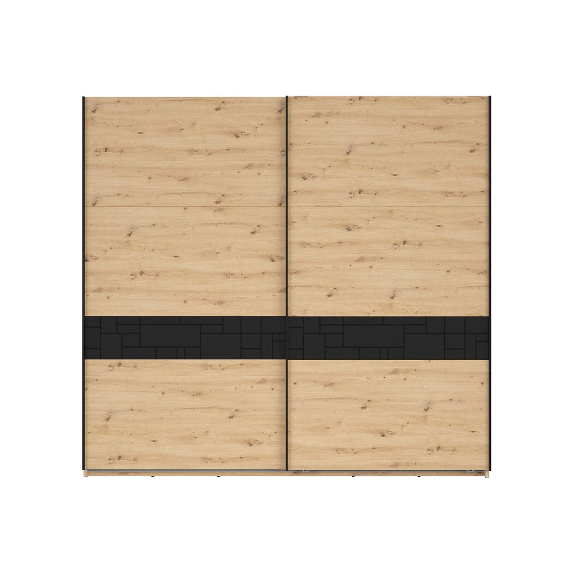 Dressing PONT, stejar artisan/negru mat, PAL, cu 2 usi, 240x61x226 cm