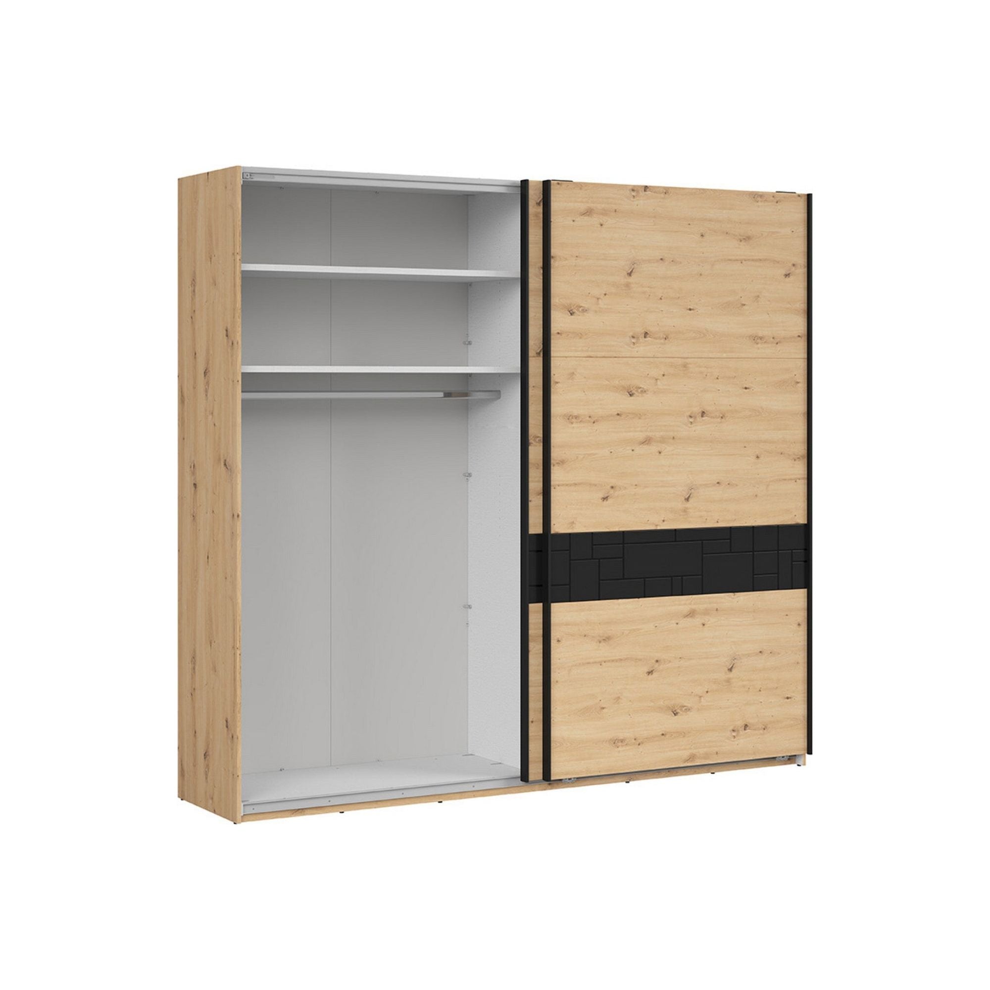 Dressing PONT, stejar artisan/negru mat, PAL, cu 2 usi, 240x61x226 cm