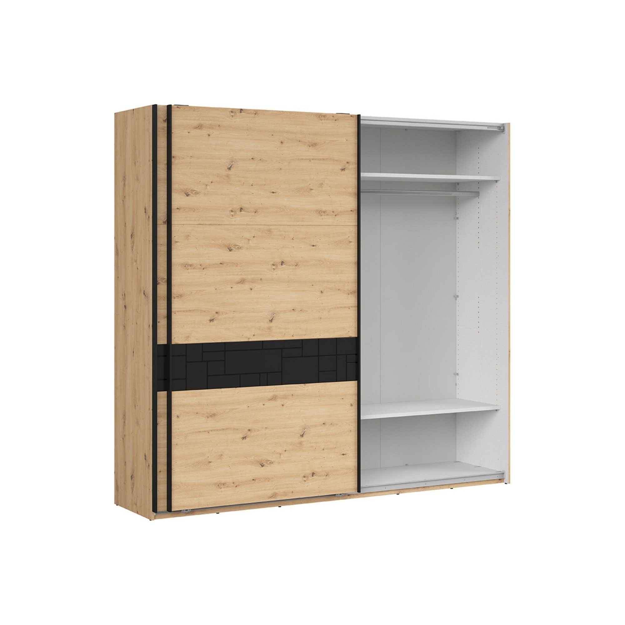 Dressing PONT, stejar artisan/negru mat, PAL, cu 2 usi, 240x61x226 cm