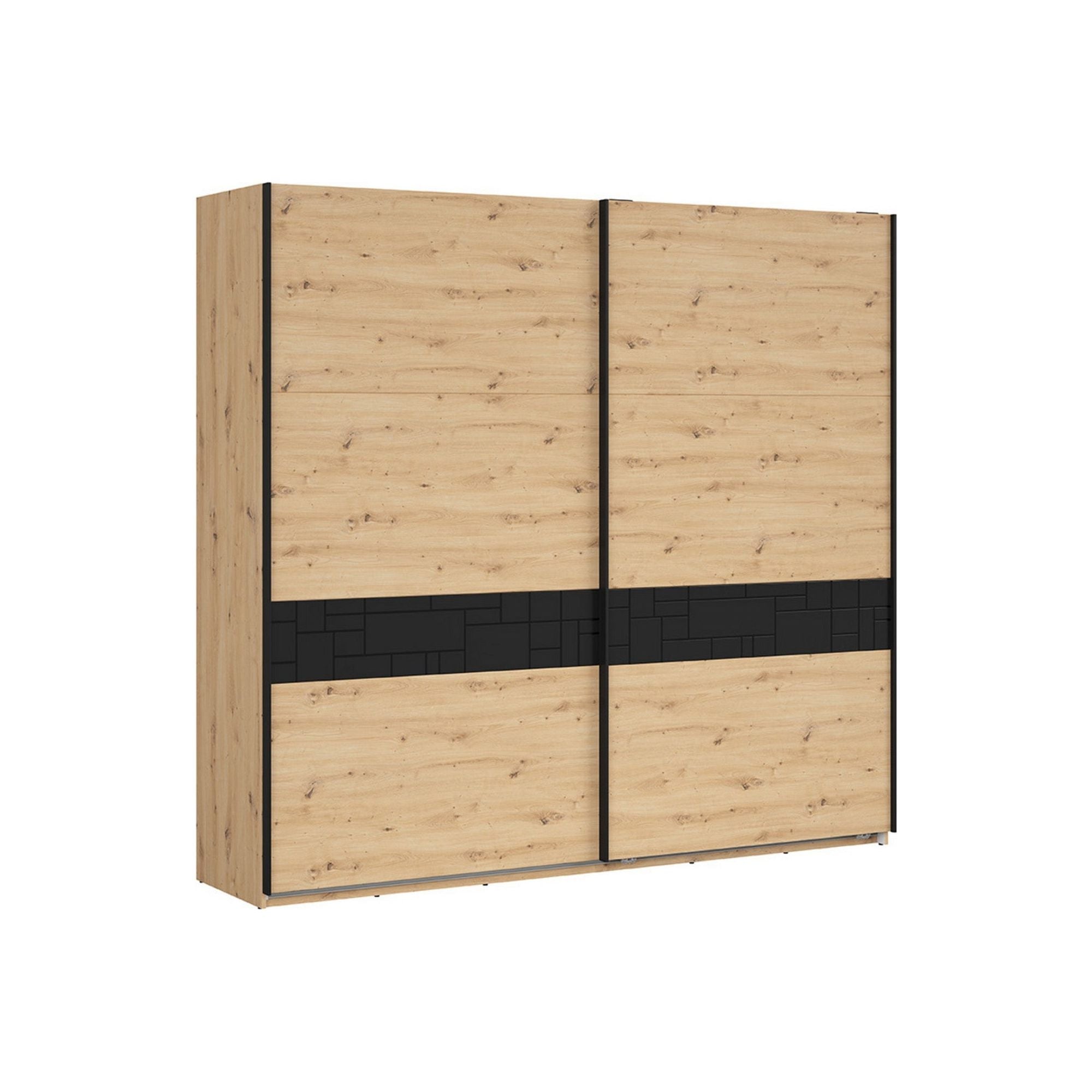 Dressing PONT, stejar artisan/negru mat, PAL, cu 2 usi, 240x61x226 cm