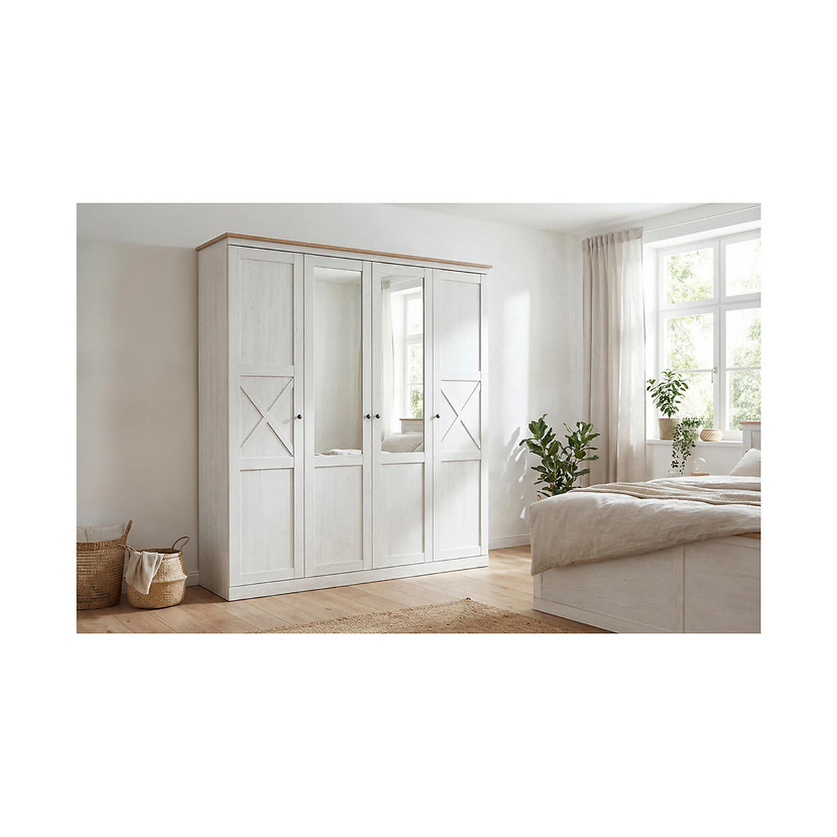 Dressing FRIJA, alb/stejar artisan, PAL melaminat, cu 4 usi, 203x58x220 cm