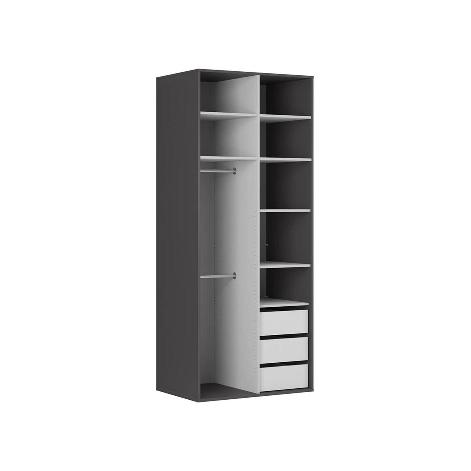 Dulap FLEX, gri grafit/stejar wotan, PAL, cu 2 usi, 100x66x240 cm