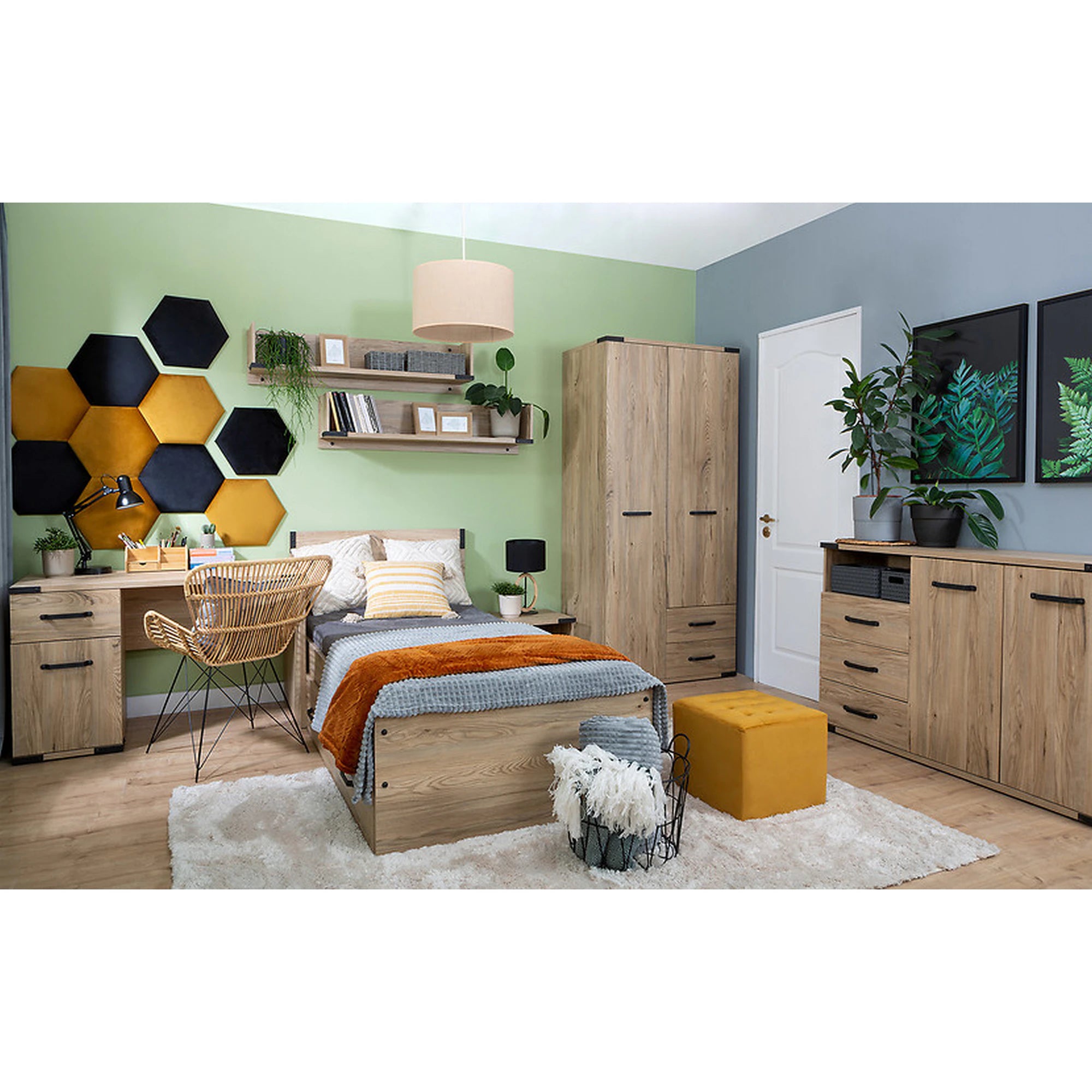 Dulap LARA, stejar, PAL, cu 2 usi si 2 sertare, 90x56x198 cm