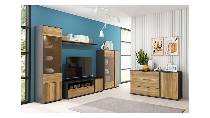 Dulap LUEN, stejar/negru, PAL laminat, cu 2 usi, 95x55x196 cm