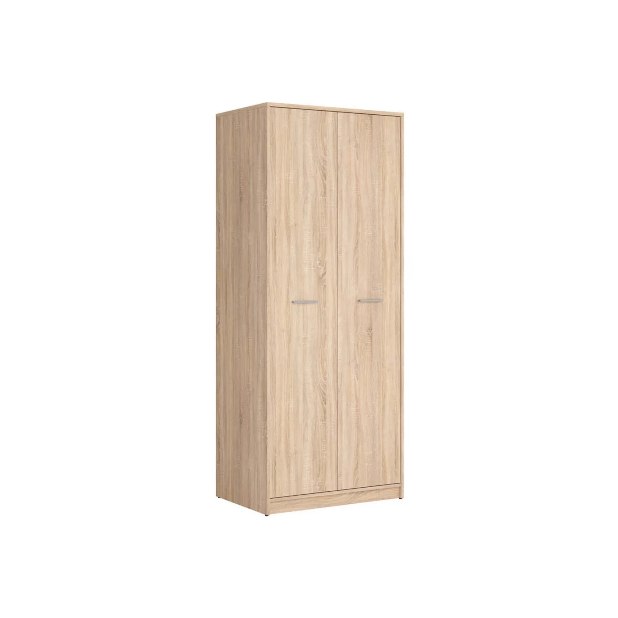 Set dormitor NEPO PLUS, stejar sonoma, pat 140x200, dulap cu 2 usi, 2 comode si noptiera