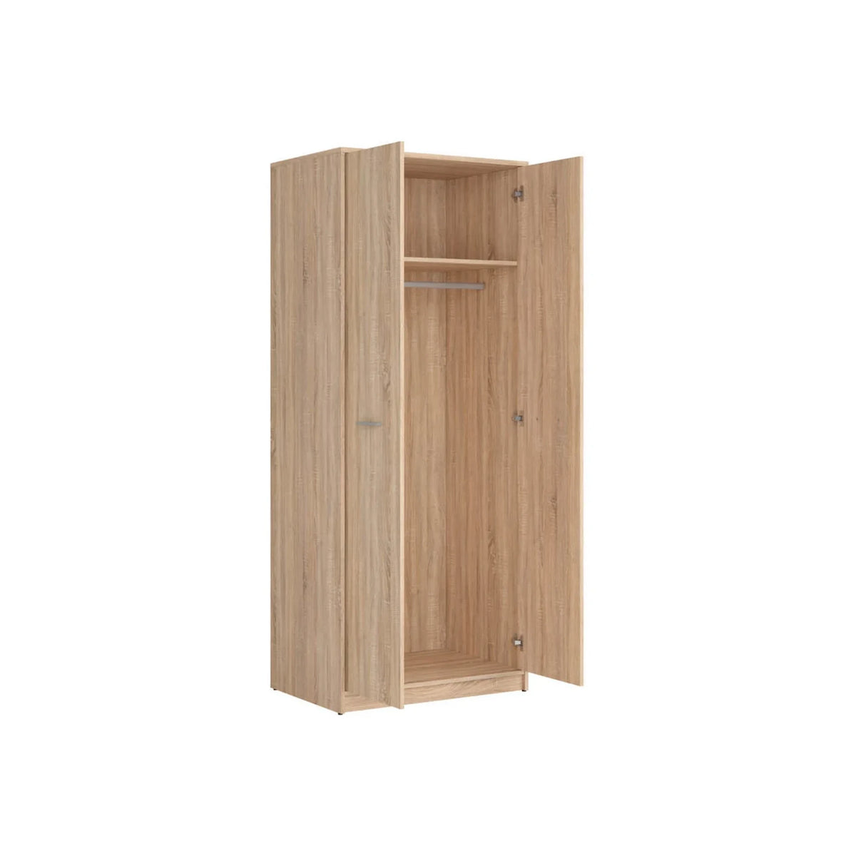Set dormitor NEPO PLUS, stejar sonoma, pat 140x200, dulap cu 2 usi, 2 comode si noptiera