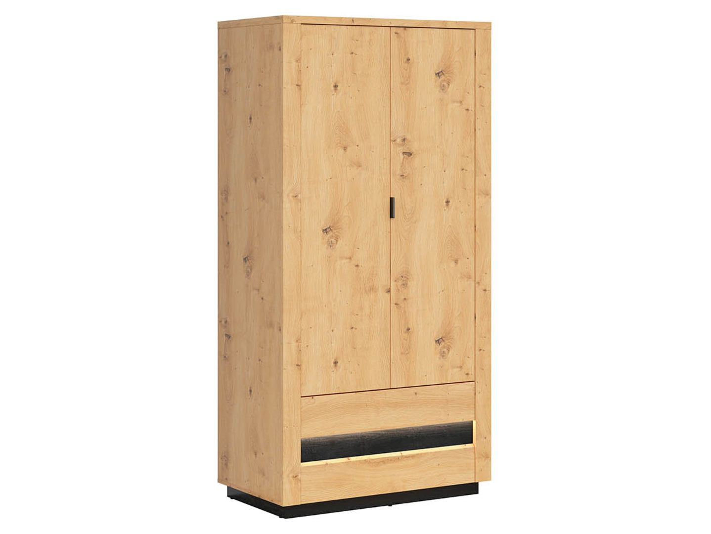 Set dormitor OSTIA, stejar artisan/negru, pat 160x200, dulap cu 2 usi si 2 sertare, comoda si noptiera