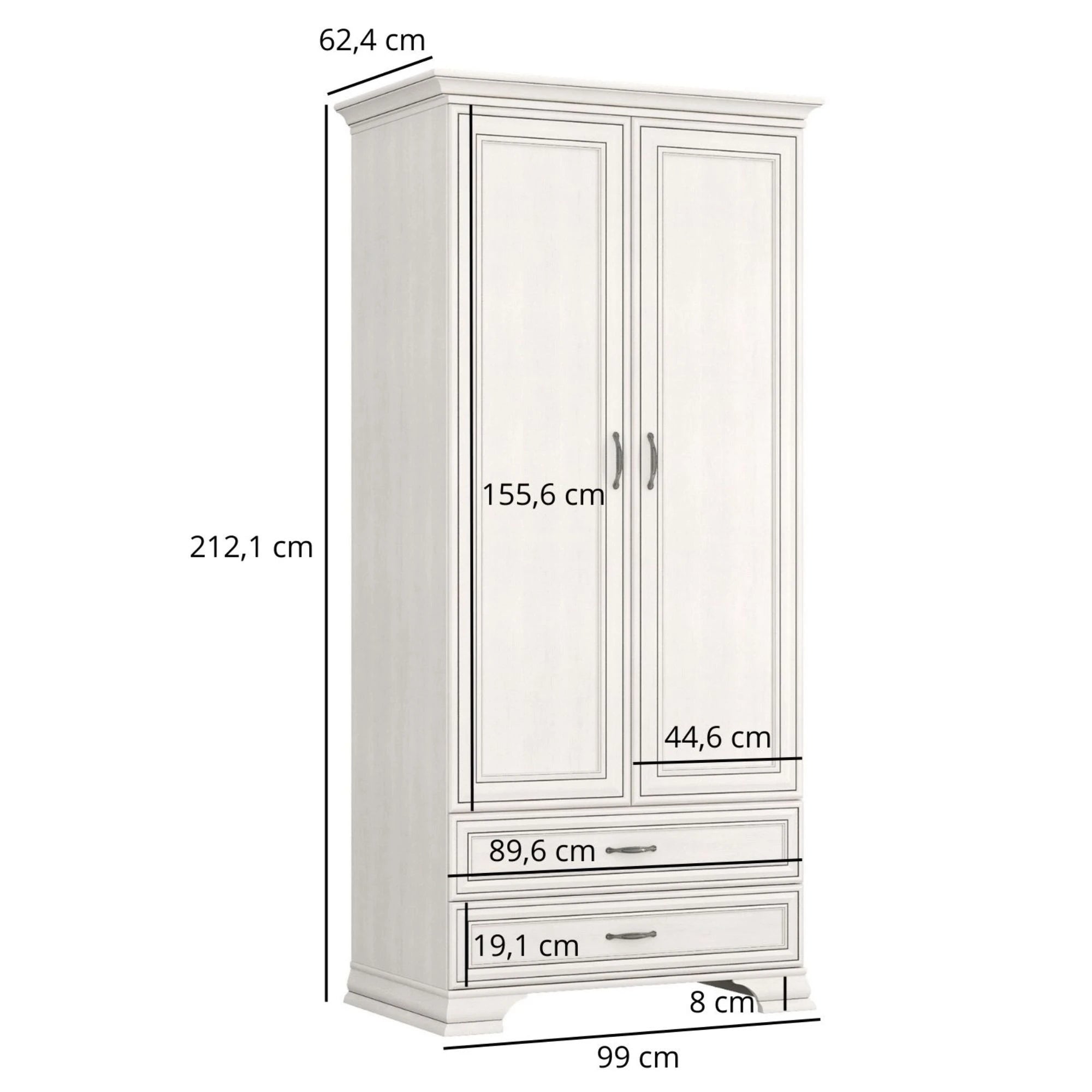 Dulap TIFFANY, crem, PAL laminat, cu 2 usi si 2 sertare, 99x62x212 cm