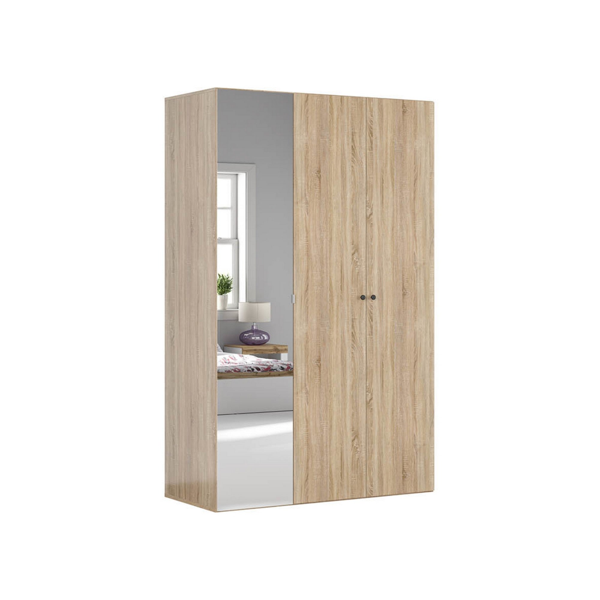 Dulap FLEX, stejar sonoma, PAL, cu 3 usi si oglinda, 150x66x240 cm