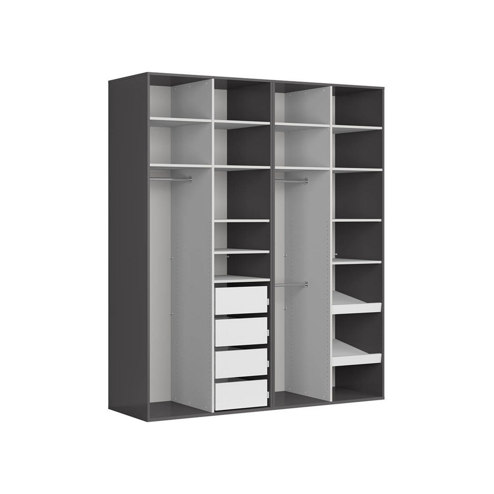 Dressing FLEX, gri grafit, PAL, cu 4 usi, 200x66x240 cm
