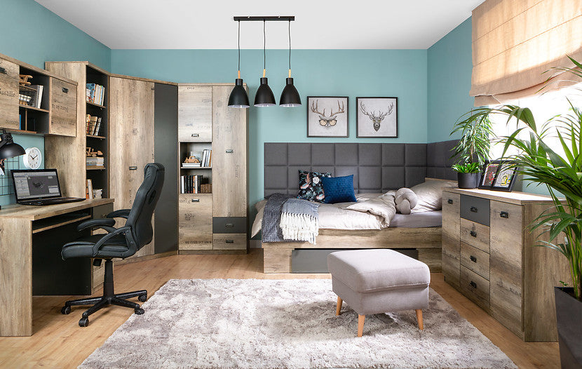 Dulapuri MALCOLM, stejar canyon/gri tungsten, PAL, cu 2 usi, 96x96x206 cm