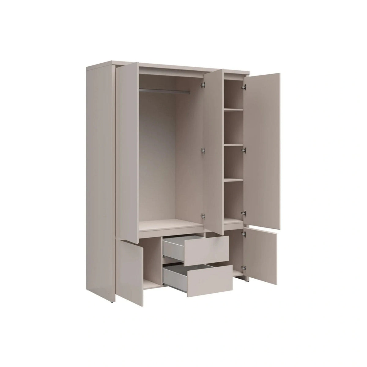 Set dormitor KASPIAN 1, casmir, pat 160x200, dulap cu 5 usi si 2 sertare, 2 noptiere si o comoda