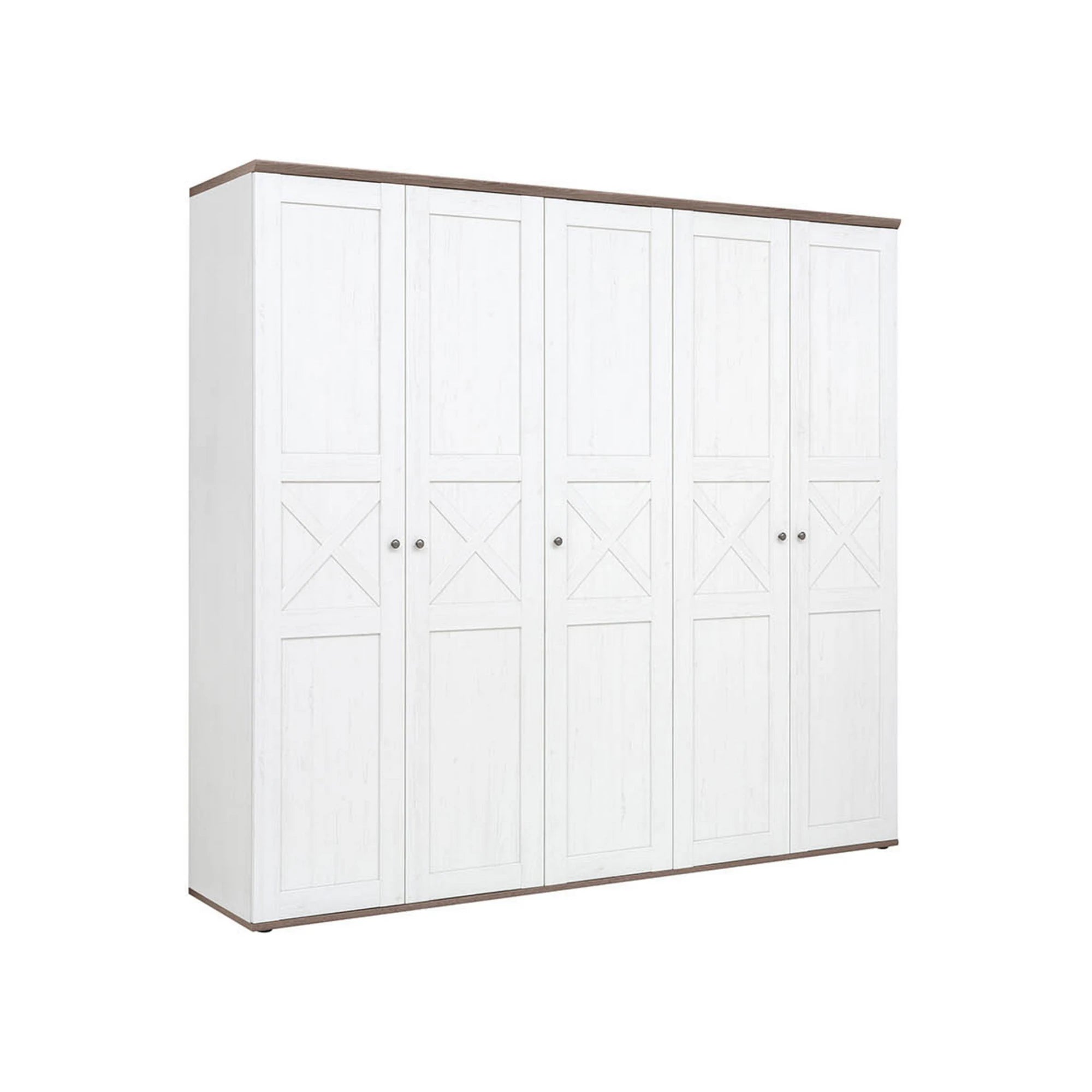 Set dormitor STOCKHOLM, pin alb andersen/stejar sonoma, pat 160x200, dulap cu 5 usi, 2 noptiere si comoda
