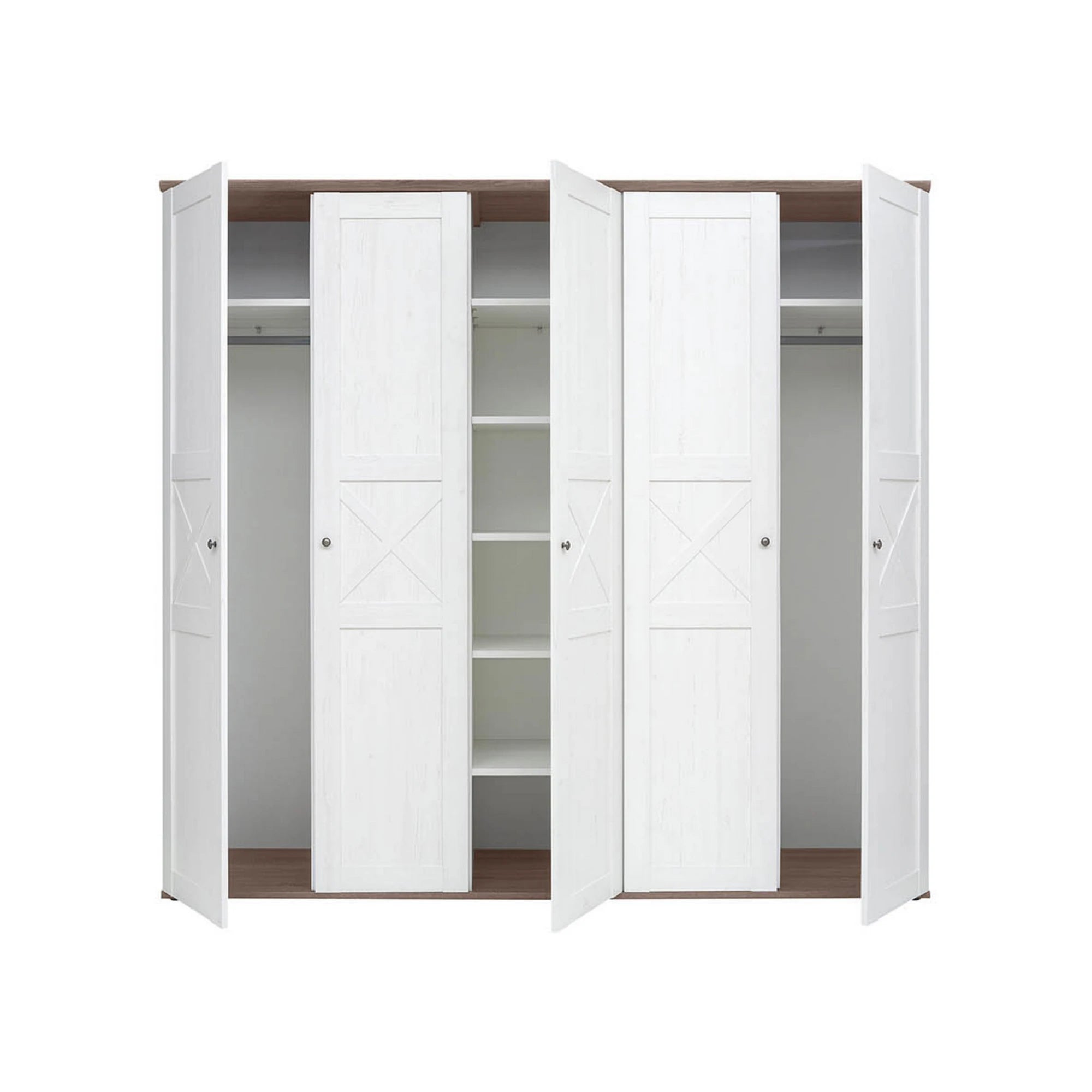 Set dormitor STOCKHOLM, pin alb andersen/stejar sonoma, pat 160x200, dulap cu 5 usi, 2 noptiere si comoda