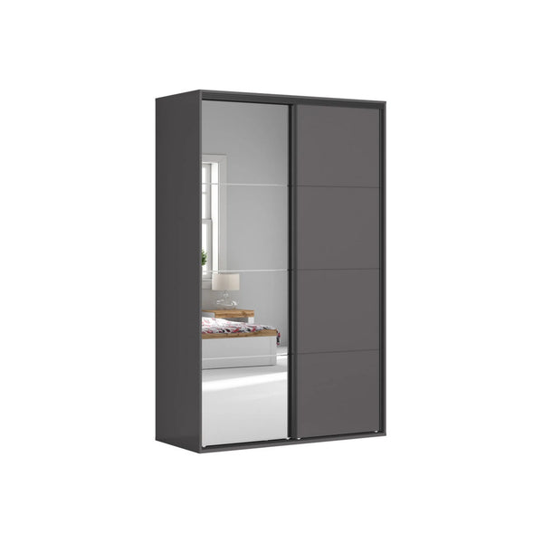 Dulap FLEX, gri grafit, PAL, cu 2 usi si oglinda, 150x66x240 cm