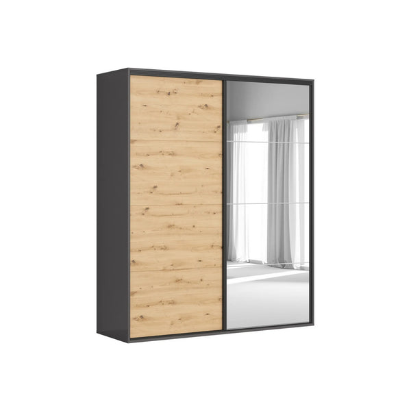 Dressing FLEX, gri grafit/stejar artisan, PAL, cu 2 usi, 200x66x240 cm