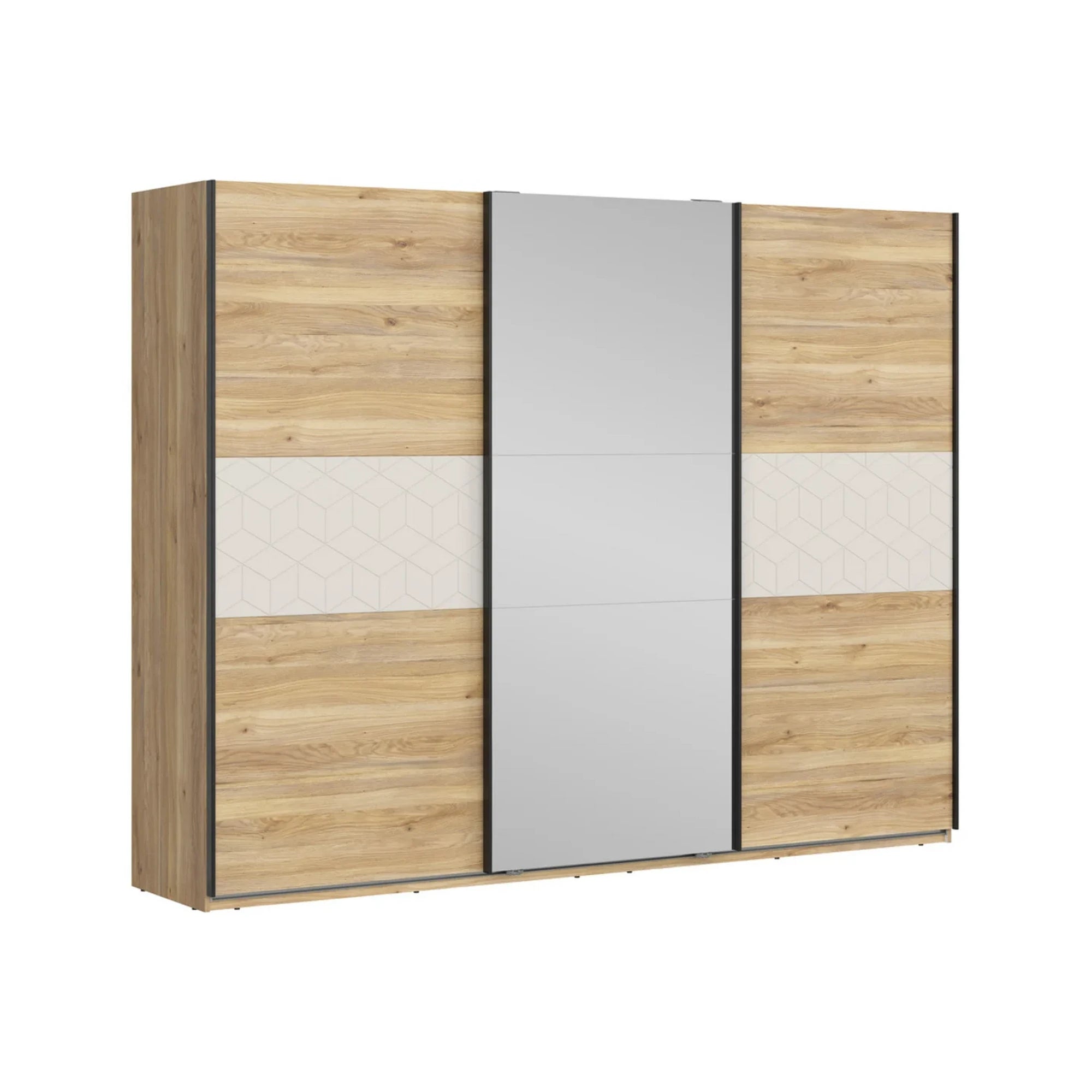 Set dormitor GLAMOUR, casmir/stejar, pat 160x200, dulap cu 3 usi, 2 noptiere si o comoda