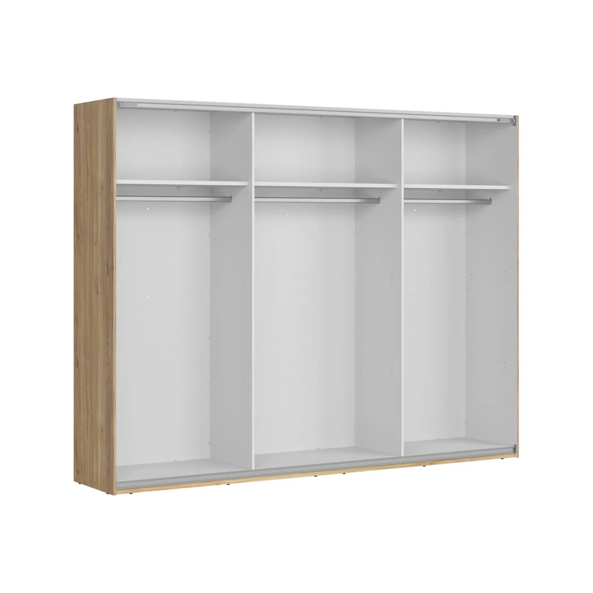 Set dormitor GLAMOUR, casmir/stejar, pat 160x200, dulap cu 3 usi, 2 noptiere si o comoda
