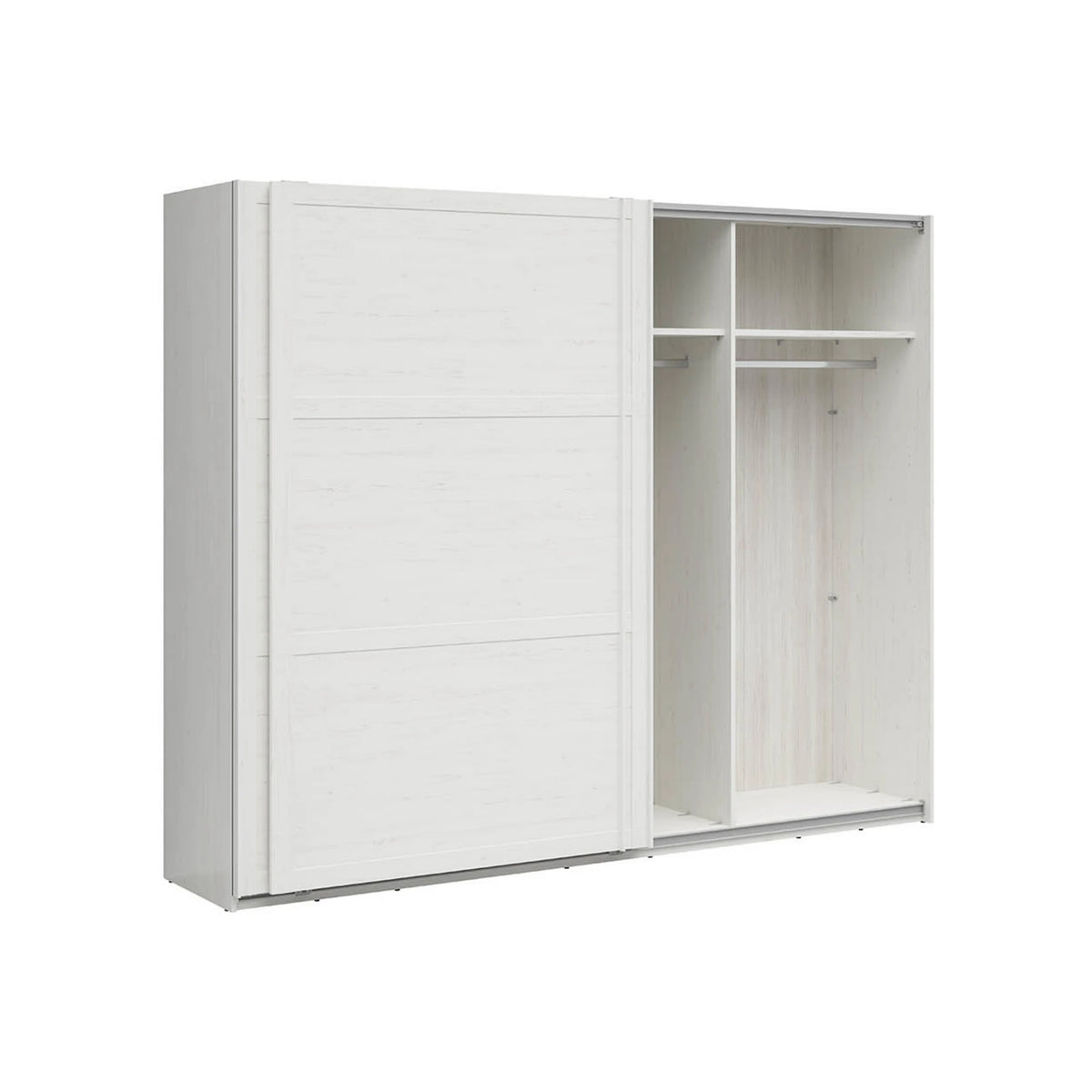 Set dormitor LOKSA 2, pin alb/stejar grandson, pat 180x200, dulap cu 2 usi si 2 noptiere