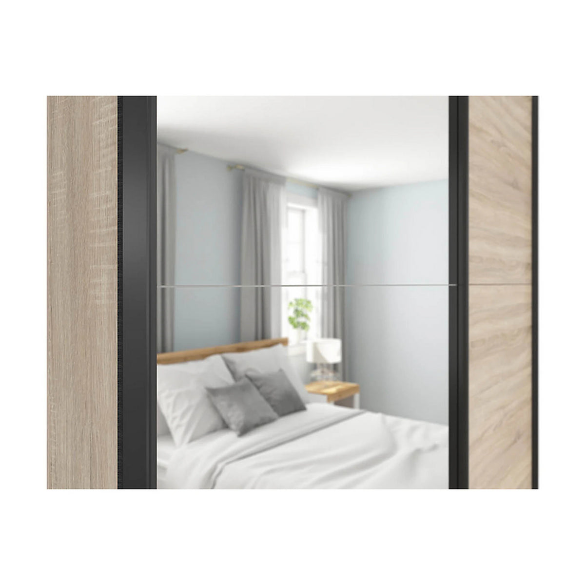Dulap TETRIX, stejar sonoma, PAL, cu 2 usi si oglinda, 154x60x196 cm