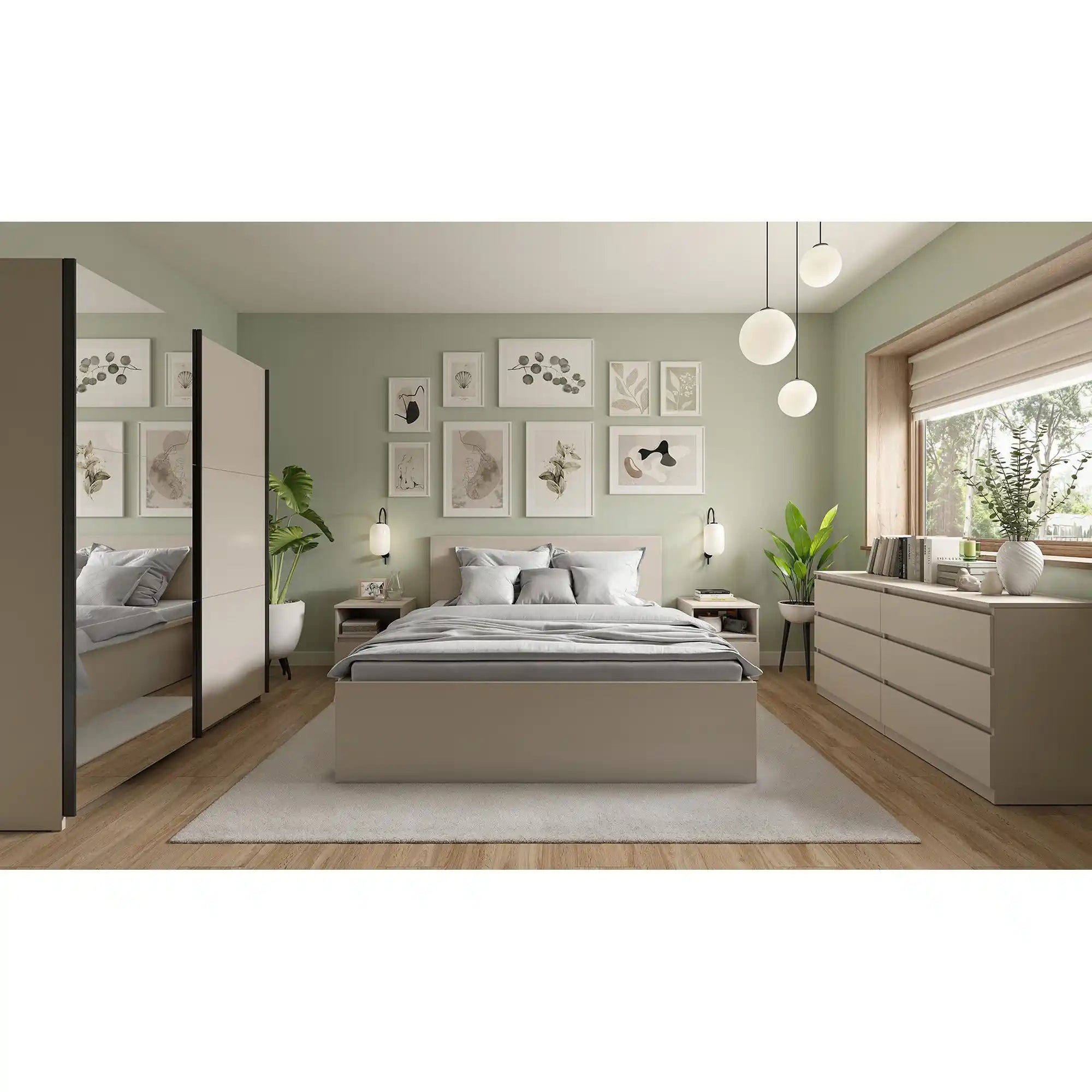 Dulap TETRIX, casmir, PAL, cu 2 usi si oglinda, 154x60x196 cm