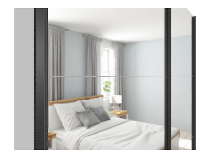 Dulap de haine cu usi culisante TETRIX, alb lucios, PAL, cu 2 usi si oglinzi, 183x60x196 cm