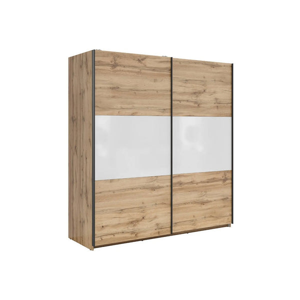 Dressing TETRIX, stejar wotan/alb lucios, PAL, cu 2 usi, 220x60x196 cm