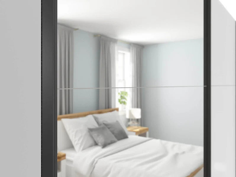 Dressing TETRIX, alb lucios, PAL, cu 2 usi si oglinda, 220x60x196 cm