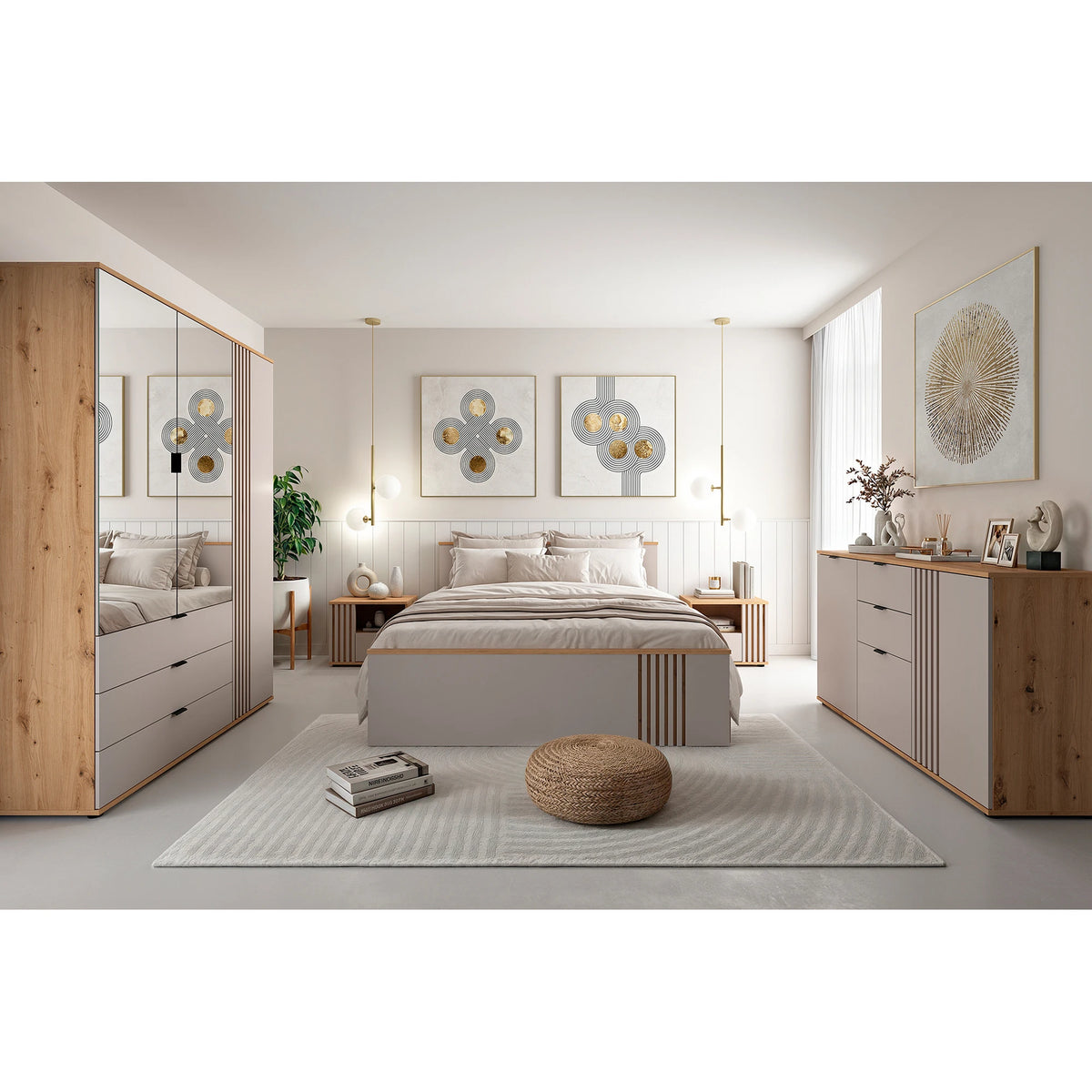 Dulap 150 BREVAS, stejar artisan/casmir, PAL, cu 3 usi si 3 sertare, 150x56x196 cm