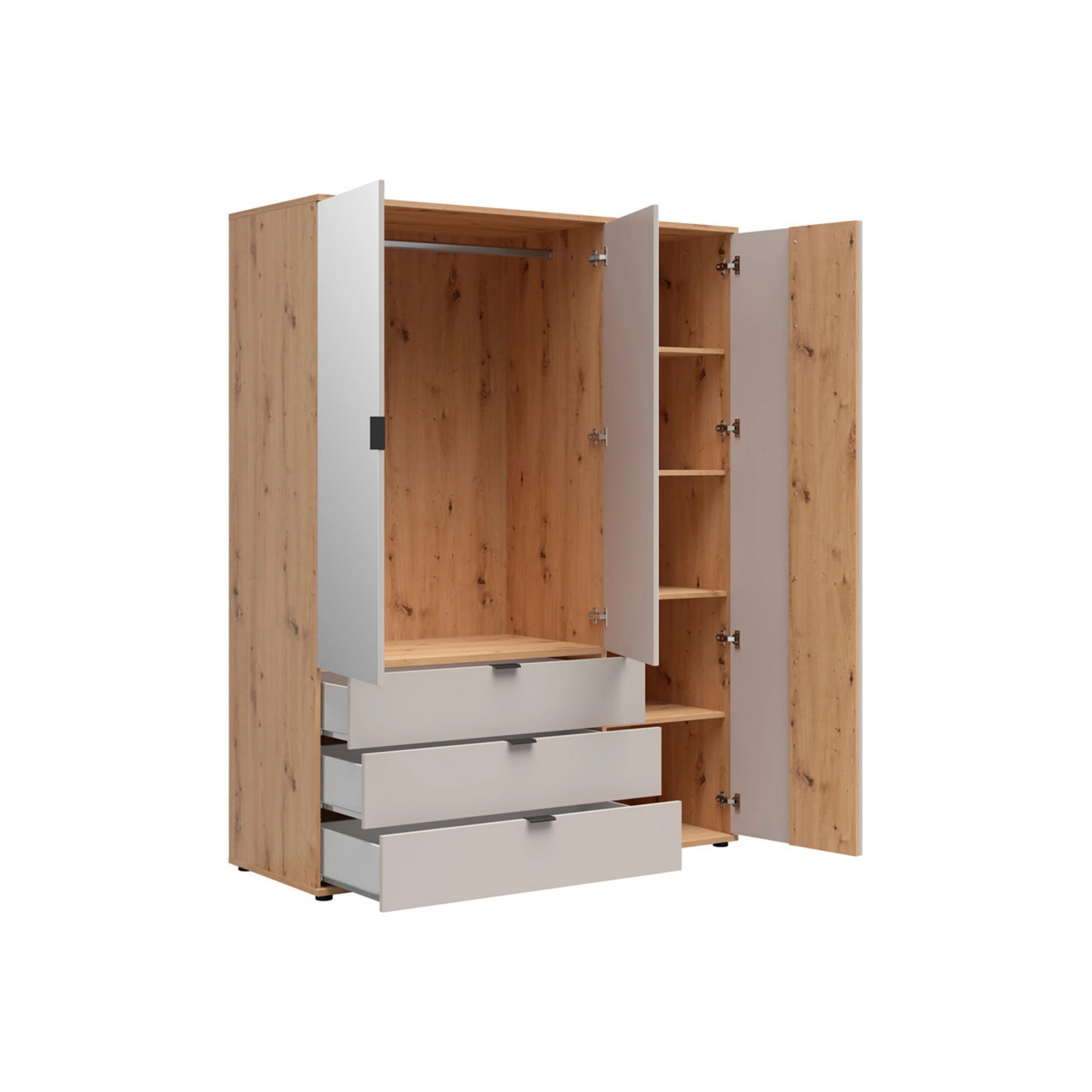 Dulap 150 BREVAS, stejar artisan/casmir, PAL, cu 3 usi si 3 sertare, 150x56x196 cm