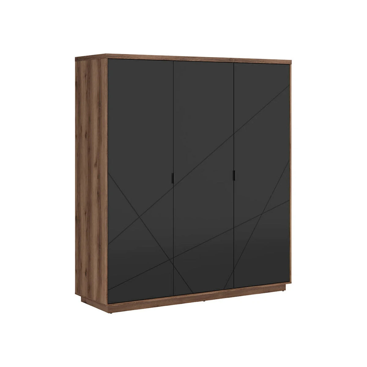 Set dormitor FORN, stejar inchis/negru mat, pat 160x200, dulap cu 3 usi si 2 noptiere
