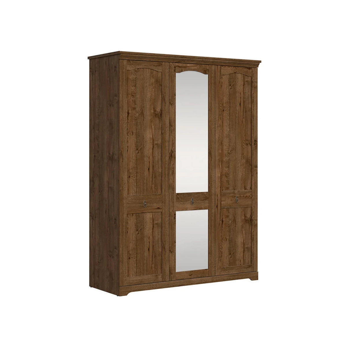 Set dormitor PATRAS, stejar, pat 160x200, dulap cu 3 usi, 2 noptiere si comoda