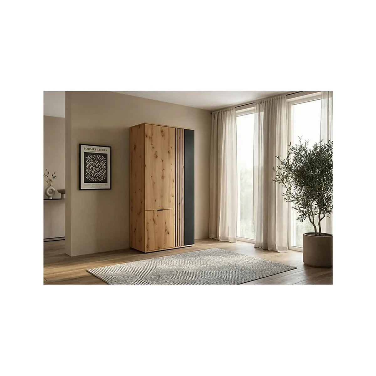 Dulap VABRES, stejar artisan/negru mat, PAL laminat, 91x56x196 cm