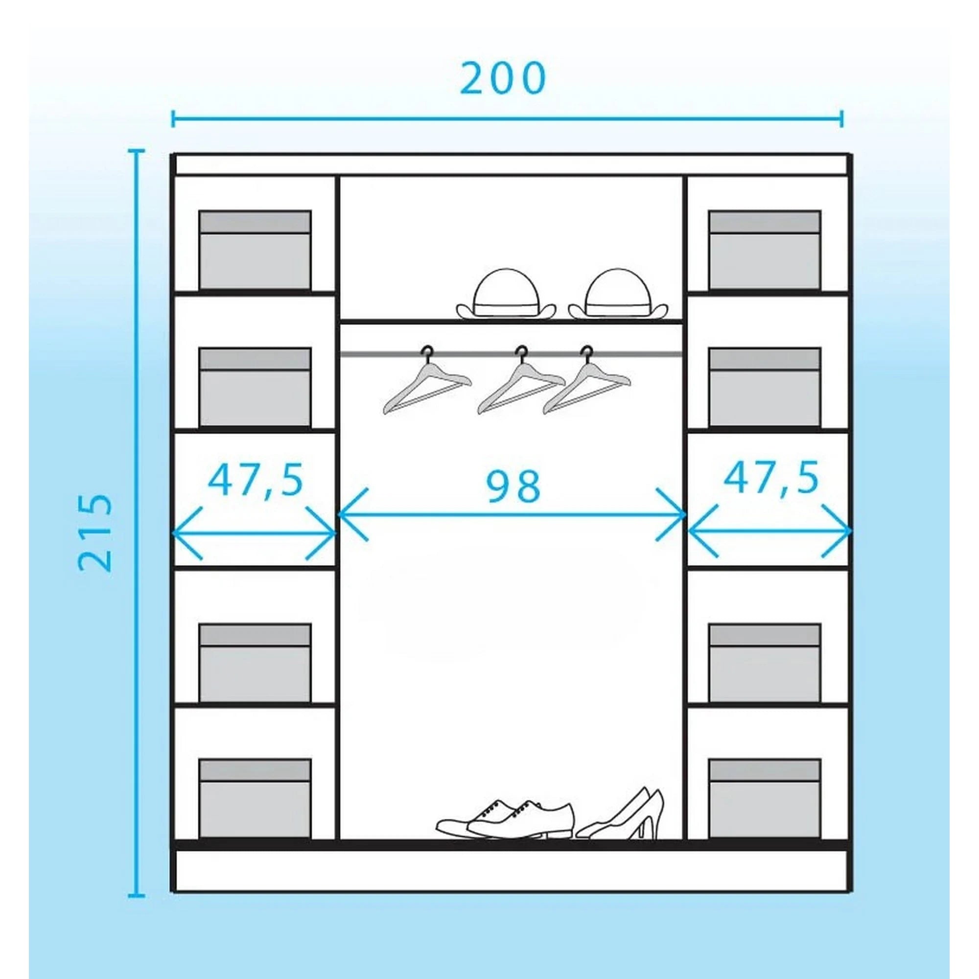 Dressing DENVER DEN3, casmir/stejar wotan, PAL, cu 4 usi, 200x59x215 cm
